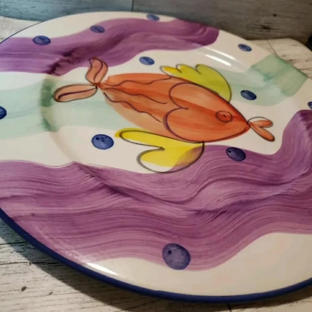 VARM Ceramica Italy Hand Decorated Colorful Fish Plate Decor Fun Nautical